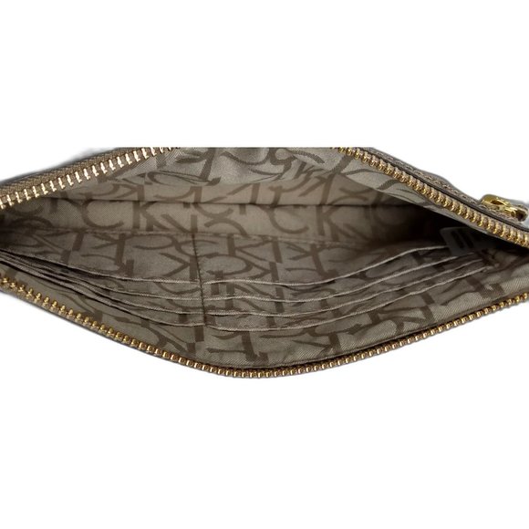 Calvin Klein Saffiano Wristlet - Brown/Pink Floral Zip Closure. - Picture 8 of 8